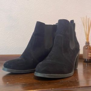 H&M Black Suede Slip on Ankle Boot Bootie Mesh Sides Medium Heel